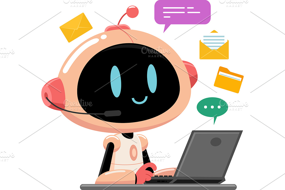 AI Robot Chat Bot Cartoon Character, an Illustration by HitToon