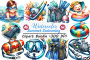 Watercolor Summer Swimming Clipart, an Illustration by DreamCafeArt (Thumbnail 1 of 6)