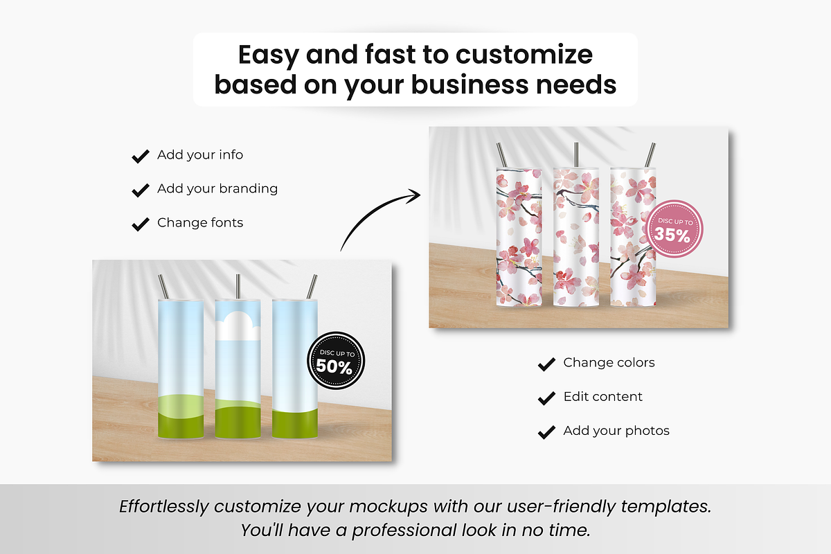 3 Skinny Tumblers Mockup Templates, a Cups & Container Mockup by DigiPax (Photo 9 of 10)