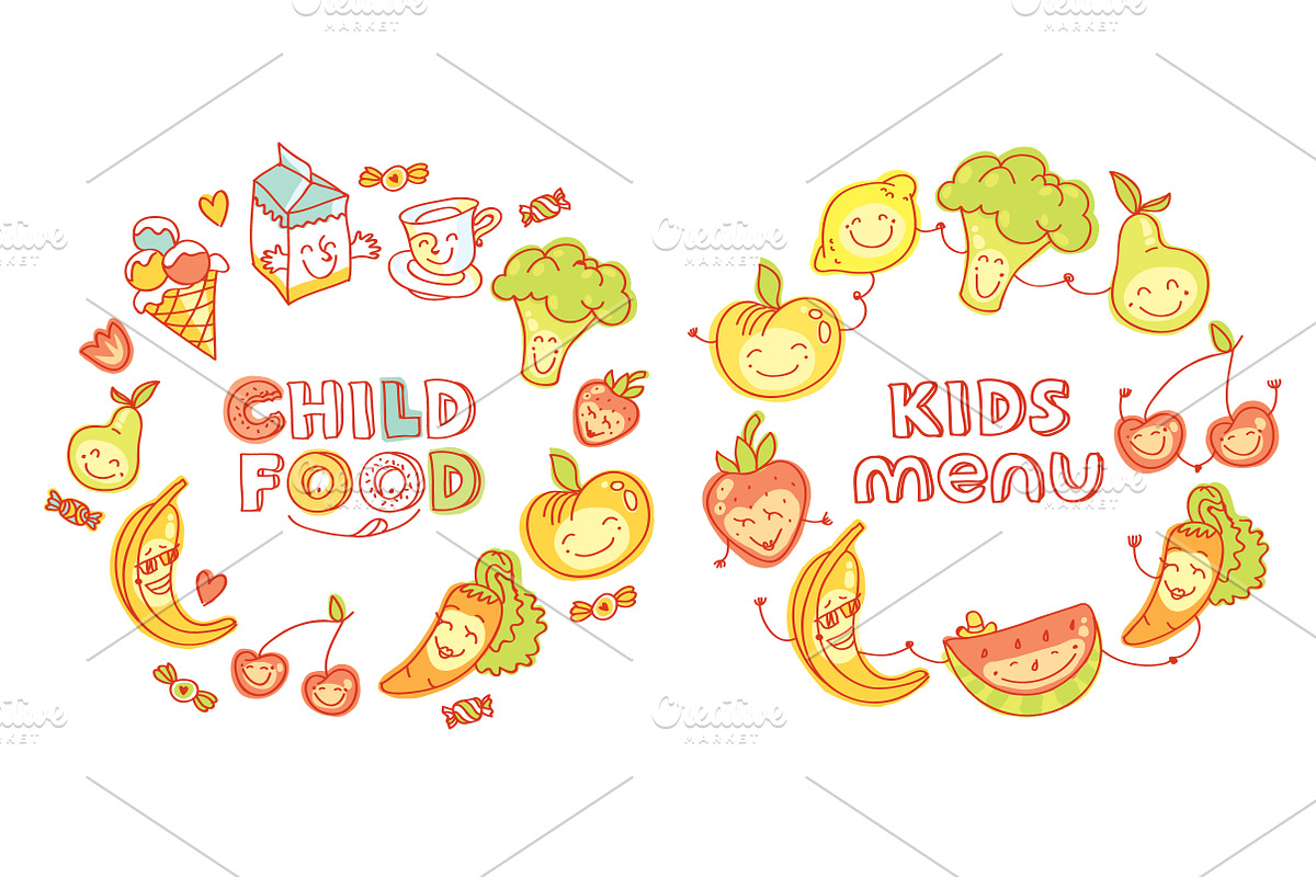 Kids Menu BIG vector elements set, a Food Illustration by Olyzel (Photo 3 of 4)