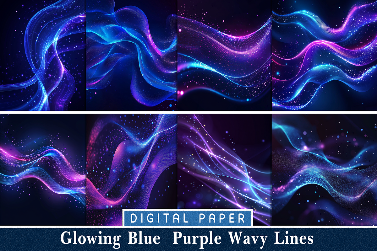 Glowing Blue Purple Wavy Lines, a Pattern Graphic by Printable Treasure (Photo 1 of 2)