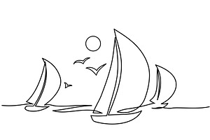 Yachts on sea waves. Seagull in the, an Education Illustration by Valenty