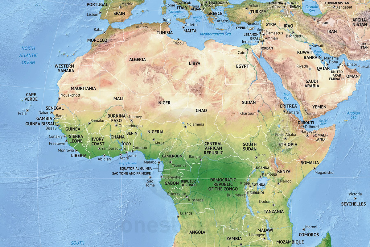 8 vector continent maps with relief, a Graphic by One Stop Map (Photo 2 of 7)