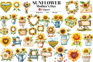 Sunflower Mother's Day Clipart, an Illustration by Watercolor design