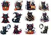 Watercolor Black Cat Halloween PNG, an Illustration by SinaCreation (Thumbnail 3 of 5)