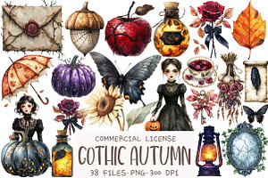 Watercolor Gothic Autumn Clipart, an Illustration by OK Design