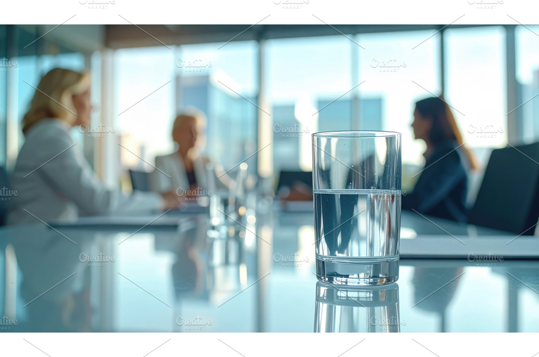Glass of water in office meeting, a Business Photo by Igor Tichonow