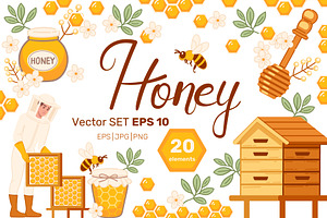 Honey vector set, a Food Illustration by Alfmaler