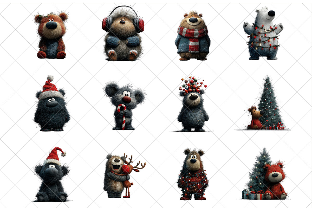 Black Teddy Bear Christmas Clipart, an Illustration by SinaCreation (Photo 2 of 7)