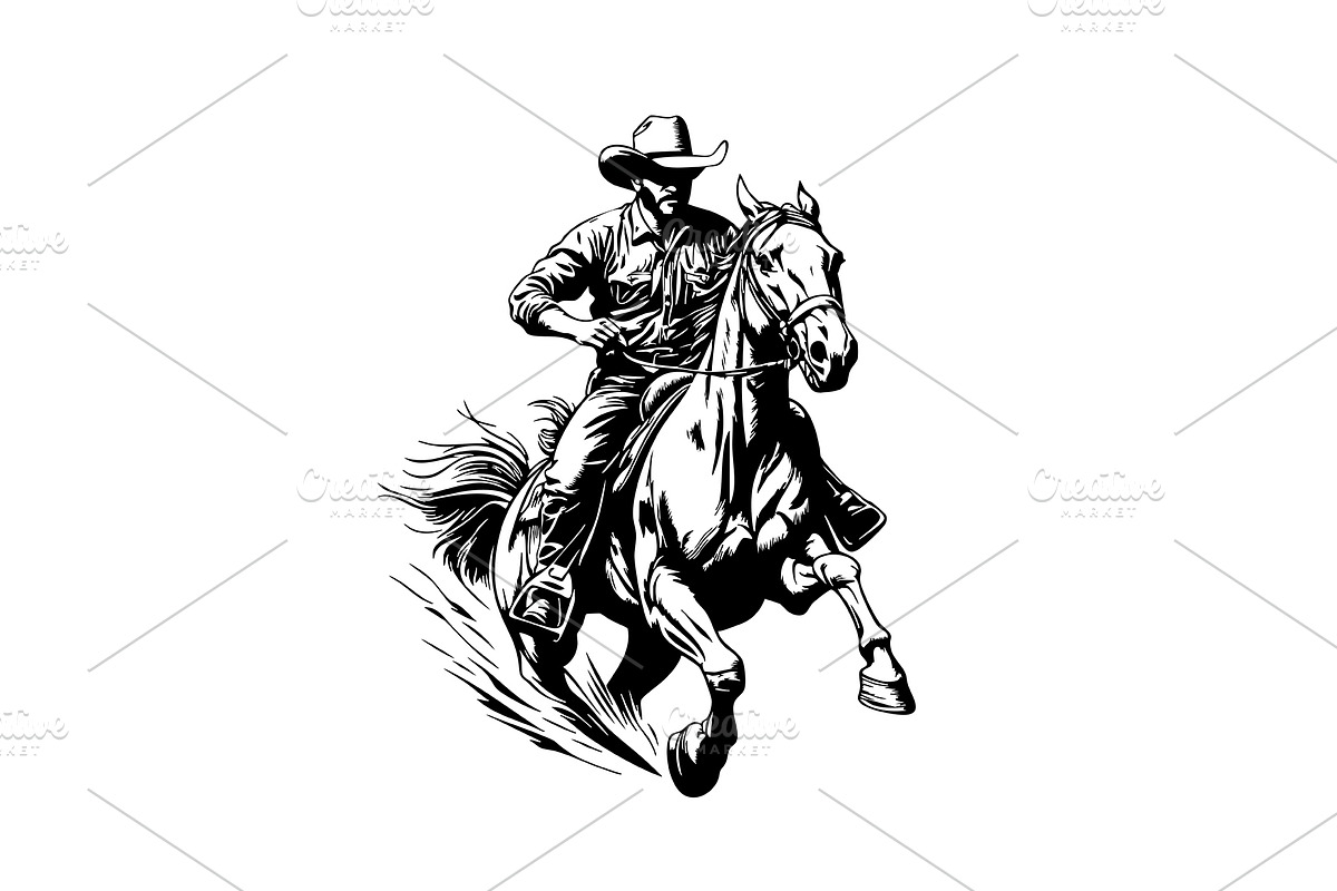 Vector cowboy riding galloping horse, a Person Illustration by yod67