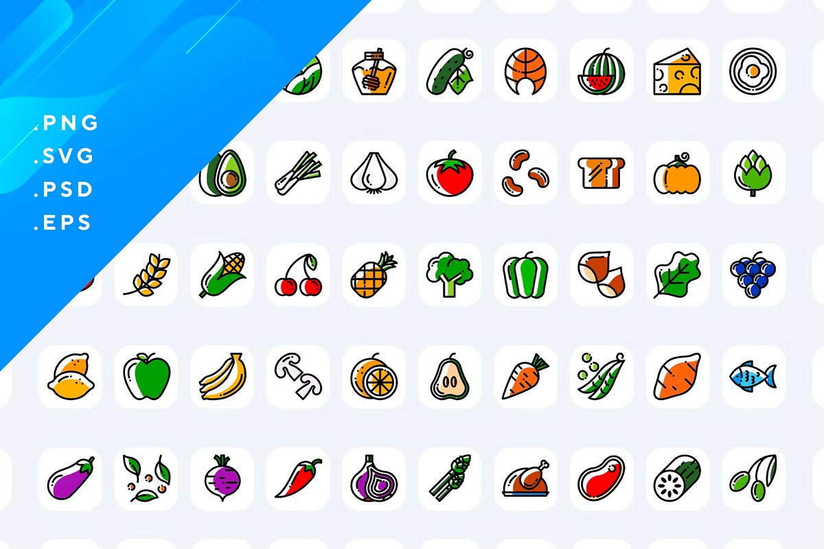 50 Healthy Food Icons, an Outline Icon by Wencory (Photo 1 of 2)