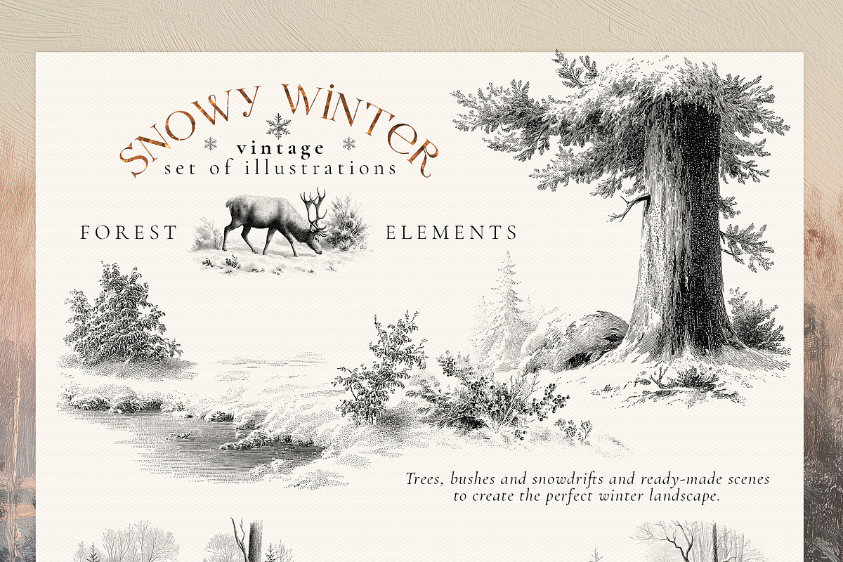 Snowy Winter - vintage illustrations, a Seasonal Illustration by Pamyatka Shop (Photo 9 of 17)