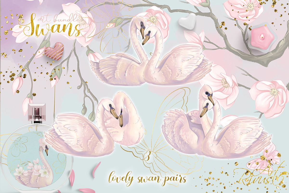 Swans wedding baby shower clipart, an Animal Illustration by RivusArt (Photo 4 of 10)