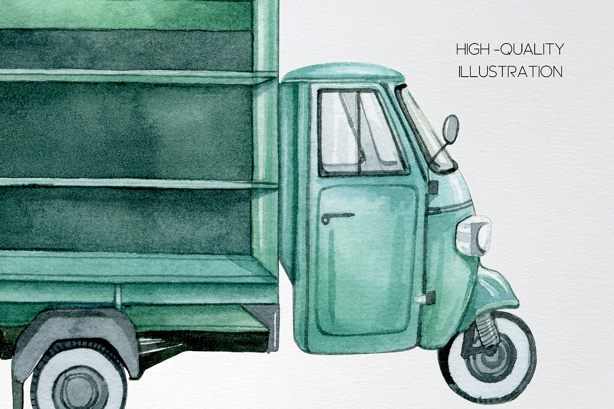 Watercolor farm food market car, a Transportation Illustration by yana.fefelova (Photo 4 of 4)