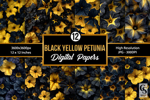 Black & Yellow Petunia Flower Papers, a Pattern Graphic by Creative Store