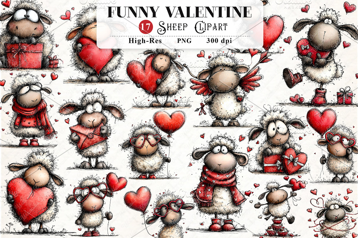 Whimsical Funny Valentine Sheep, an Illustration by Watercolor design (Photo 1 of 9)