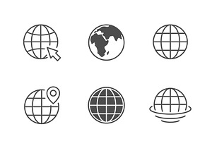 Set icons of globe or planet earth, an Outline Icon by motorama