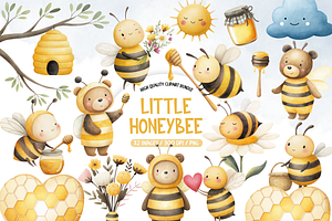 Garden Honey Bee Illustrations, an Illustration by TatiMockup