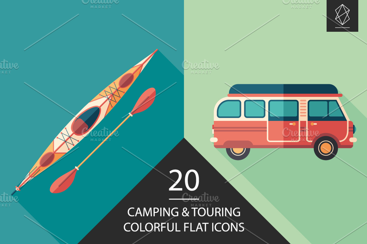 Camping and touring flat icon set, an Icon by Yury Velikanov (Photo 1 of 3)