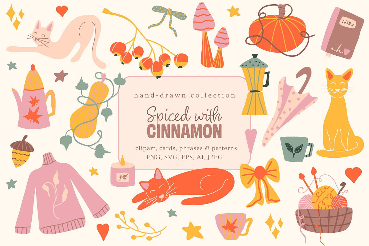 Cute cozy autumn graphics & patterns, a Seasonal Illustration by CapriceMeDesigns (Photo 1 of 24)