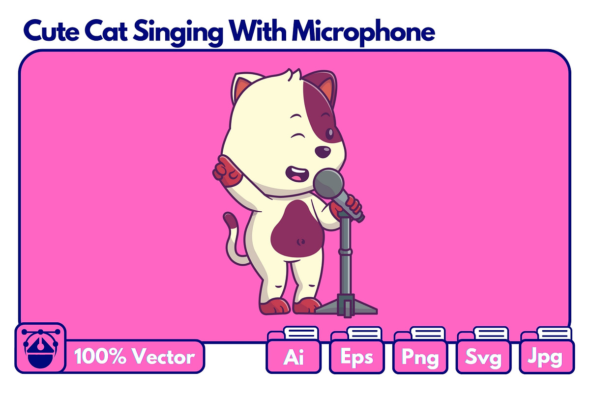 Cute Cat Singing With Microphone, an Animal Illustration by Artstorystudio (Photo 1 of 3)