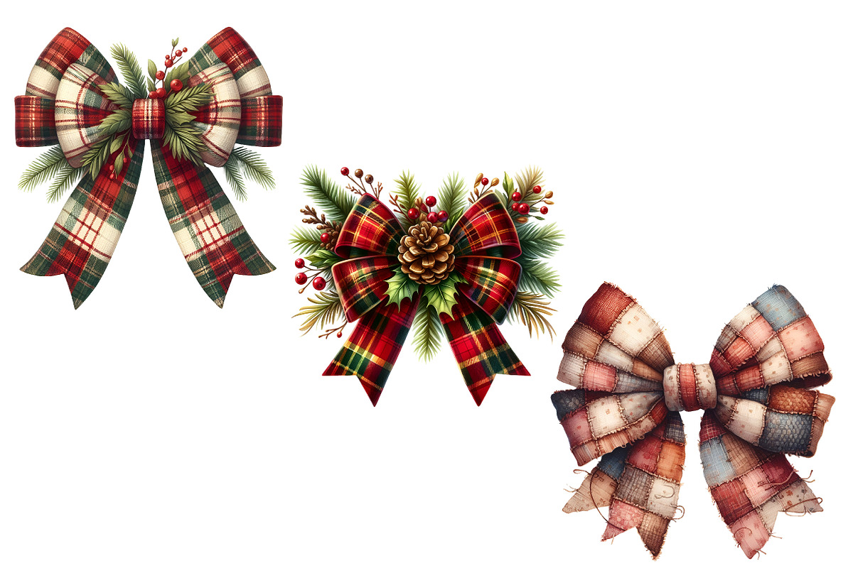Christmas Patchwork Bow Clipart, an Illustration by Designworld (Photo 4 of 5)