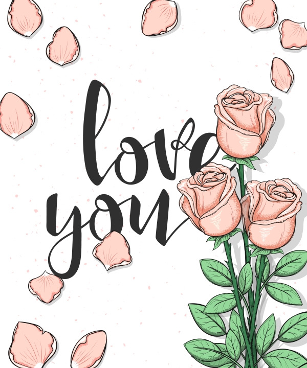 Roses Postcard Love You by Vectorist  Creative Market