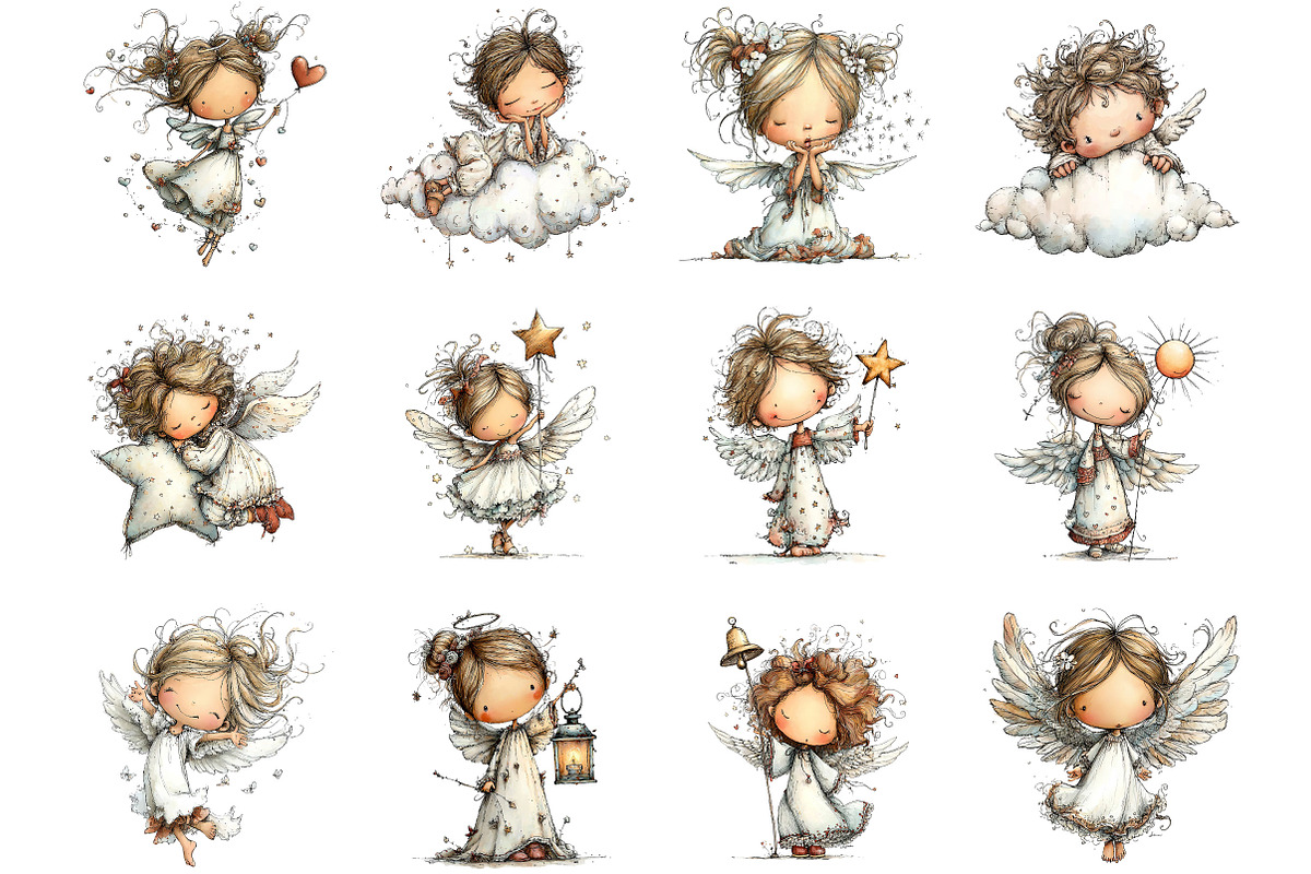 Whimsical Angels Clipart, an Illustration by Designking (Photo 3 of 5)