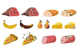 Set fresh and spoiled products, a Food Illustration by YummyBuum