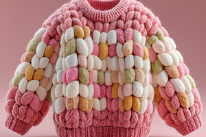Colorful chunky knit sweater made of textured wool and silk coco, a Photo by José Manuel Gelpi