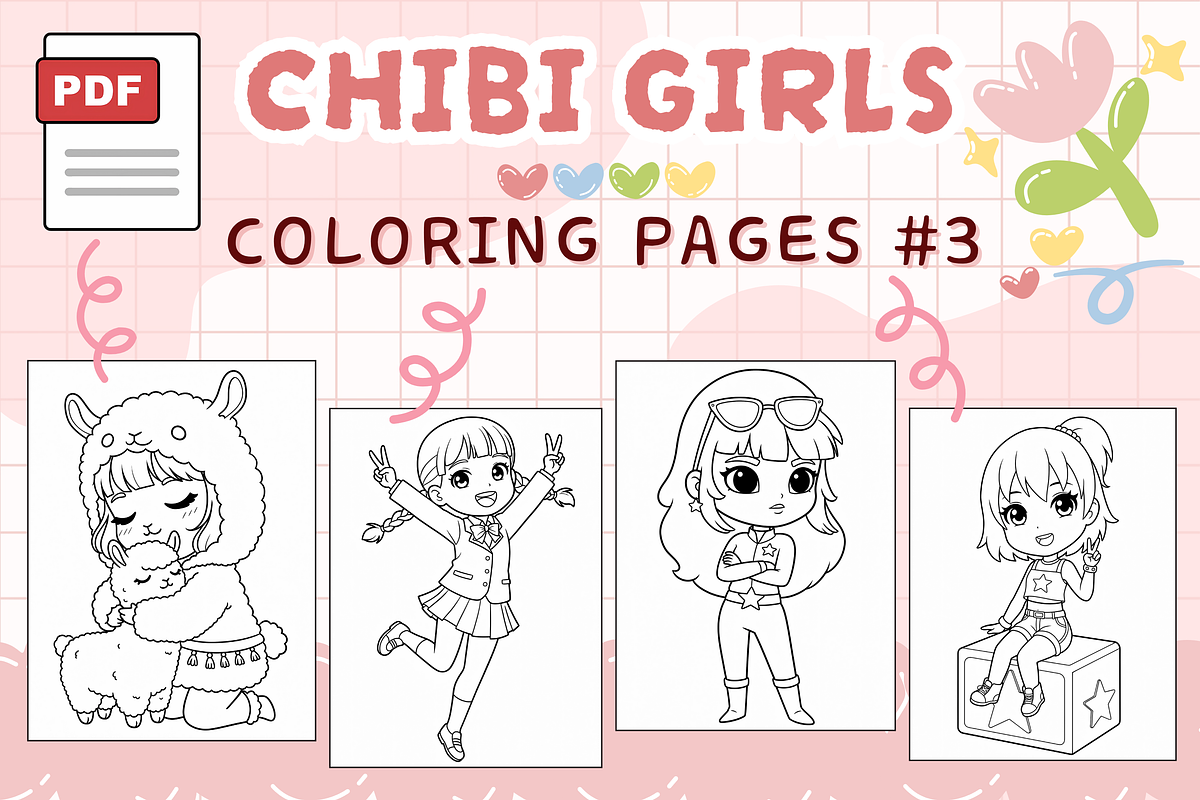 Chibi Girls Coloring Pages #3, a Person Illustration by Inkivelle Studio