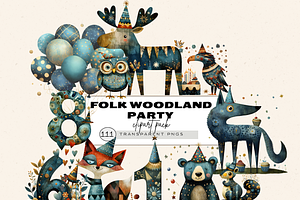 FOLK WOODLAND PARTY CLIPART, an Animal Illustration by Daring Digies