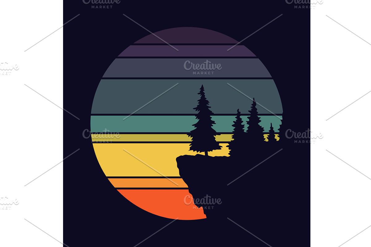 Retro sunset logo in striped, an Object Illustration by Things for designers