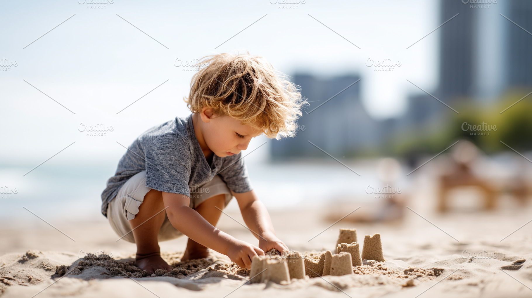 Blond boy playing on an urban beach, a Person Photo by MistyDay