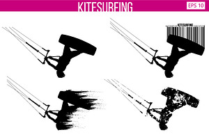 Silhouettes of a kitesurfer. Set
