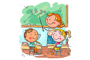 Kids learning math with teacher, an Education Illustration by Bubert Art