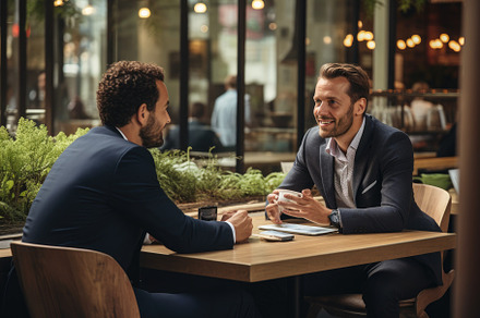 Two businessmen sitting at a table i, a Photo by Iftikhar Alam