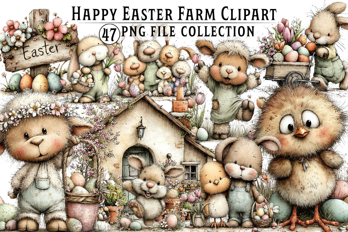 Whimsical Easter Farm Clipart, an Illustration by Dream Creation (Photo 1 of 5)