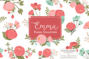Mint & Coral Flowers Clipart, an Illustration by Amanda Ilkov (Thumbnail 1 of 3)