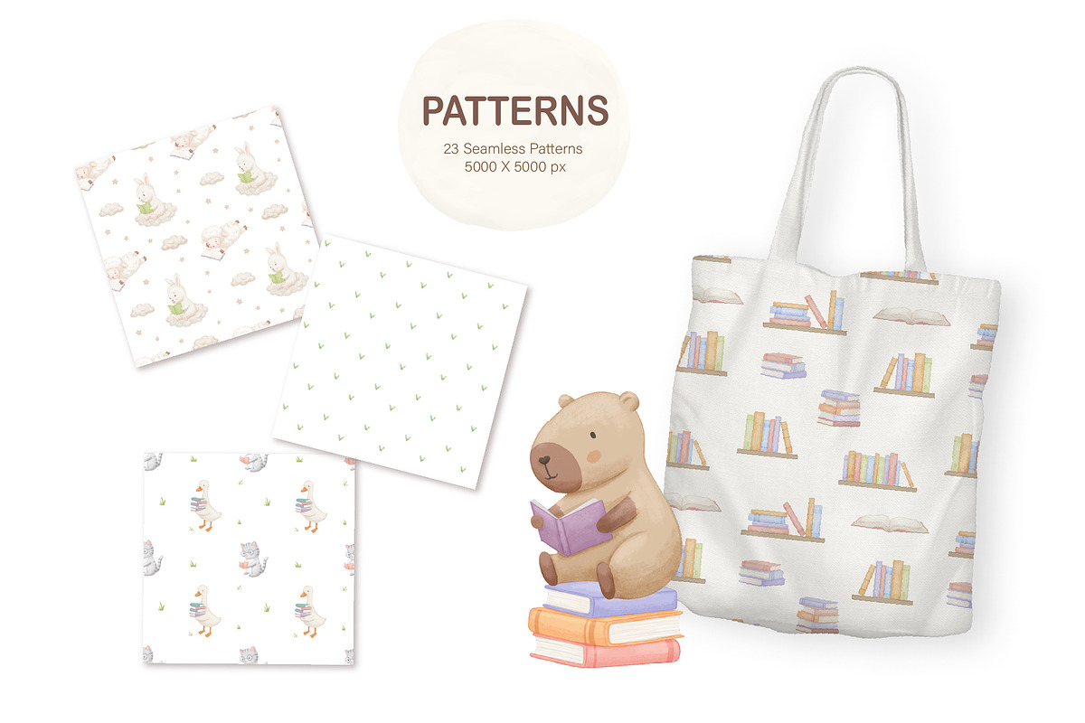 Reading Animals Watercolor Clipart, an Animal Illustration by ElenaPlatovaArt (Photo 17 of 22)