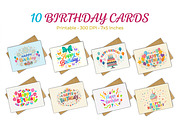 10 Colorful Birthday Cards Bundle, a Card Template by Print Haven (Thumbnail 1 of 3)