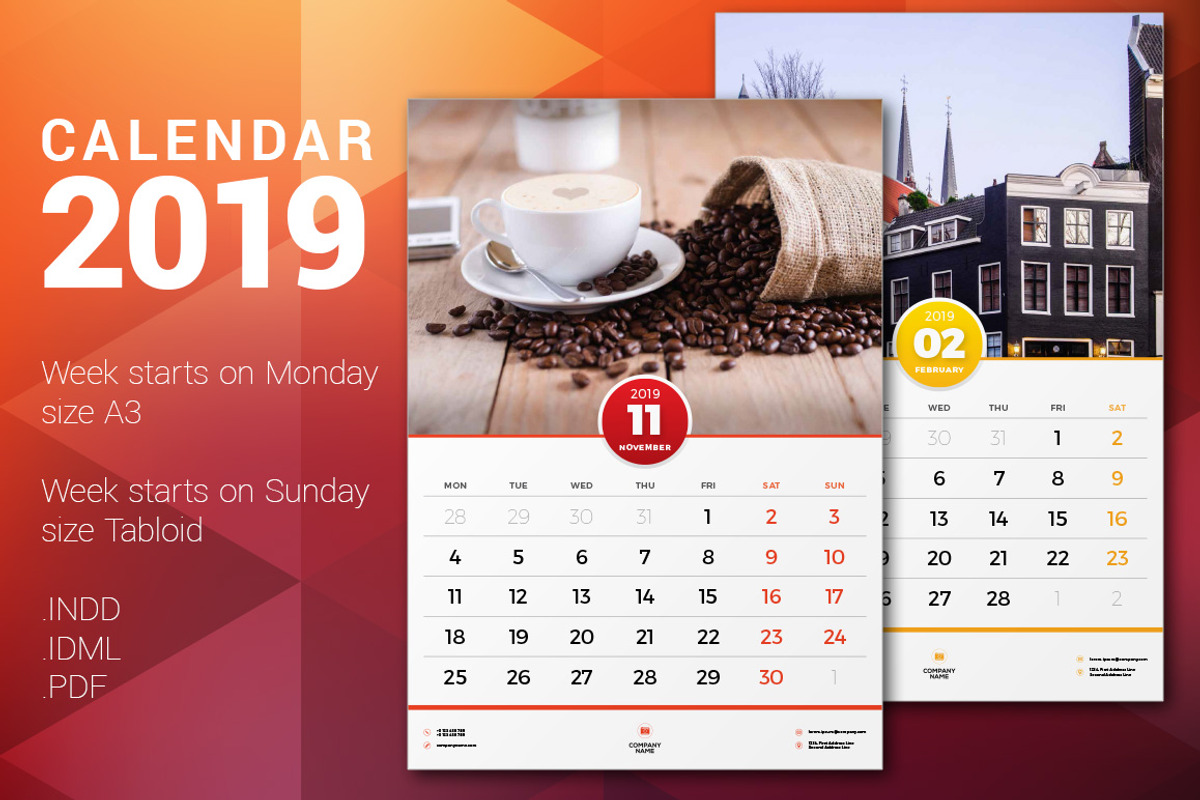 Wall Calendar 2019, a Stationery Template by AntartStock (Photo 1 of 4)