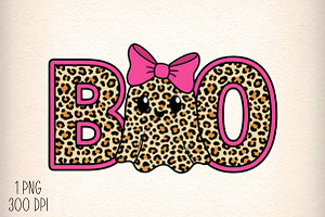 Leopard Ghost Boo Coquette Bow PNG, an Illustration by Daily.Designs