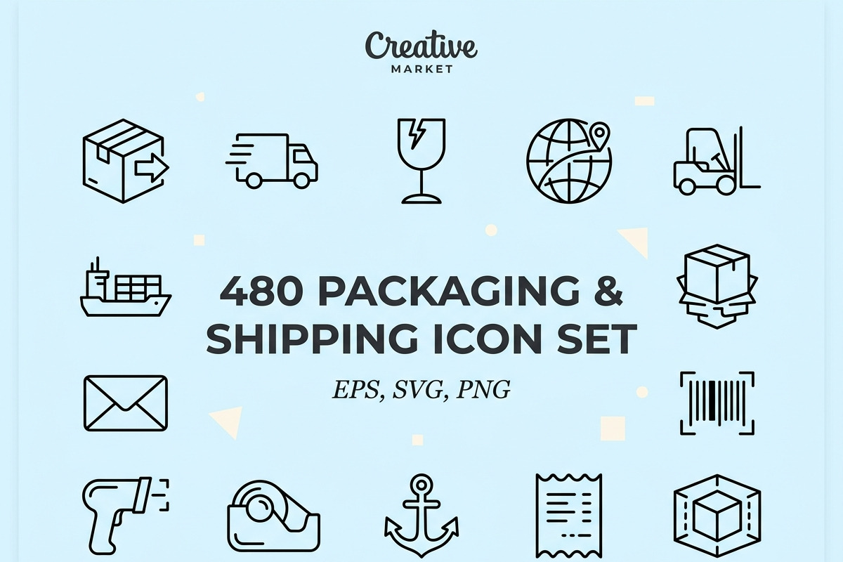 480 Shipping Packaging Icon Set, an Outline Icon by adenpinkstore (Photo 1 of 11)