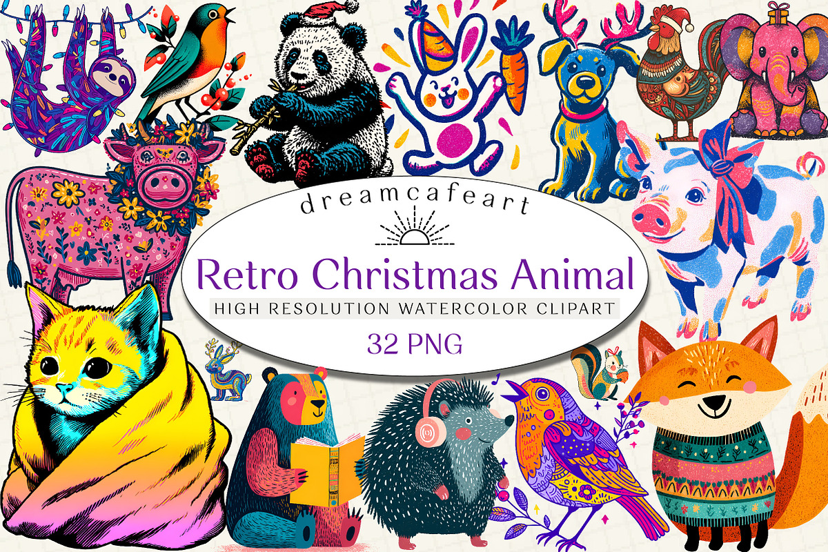 Retro Christmas Animal, an Illustration by DreamCafeArt (Photo 1 of 6)