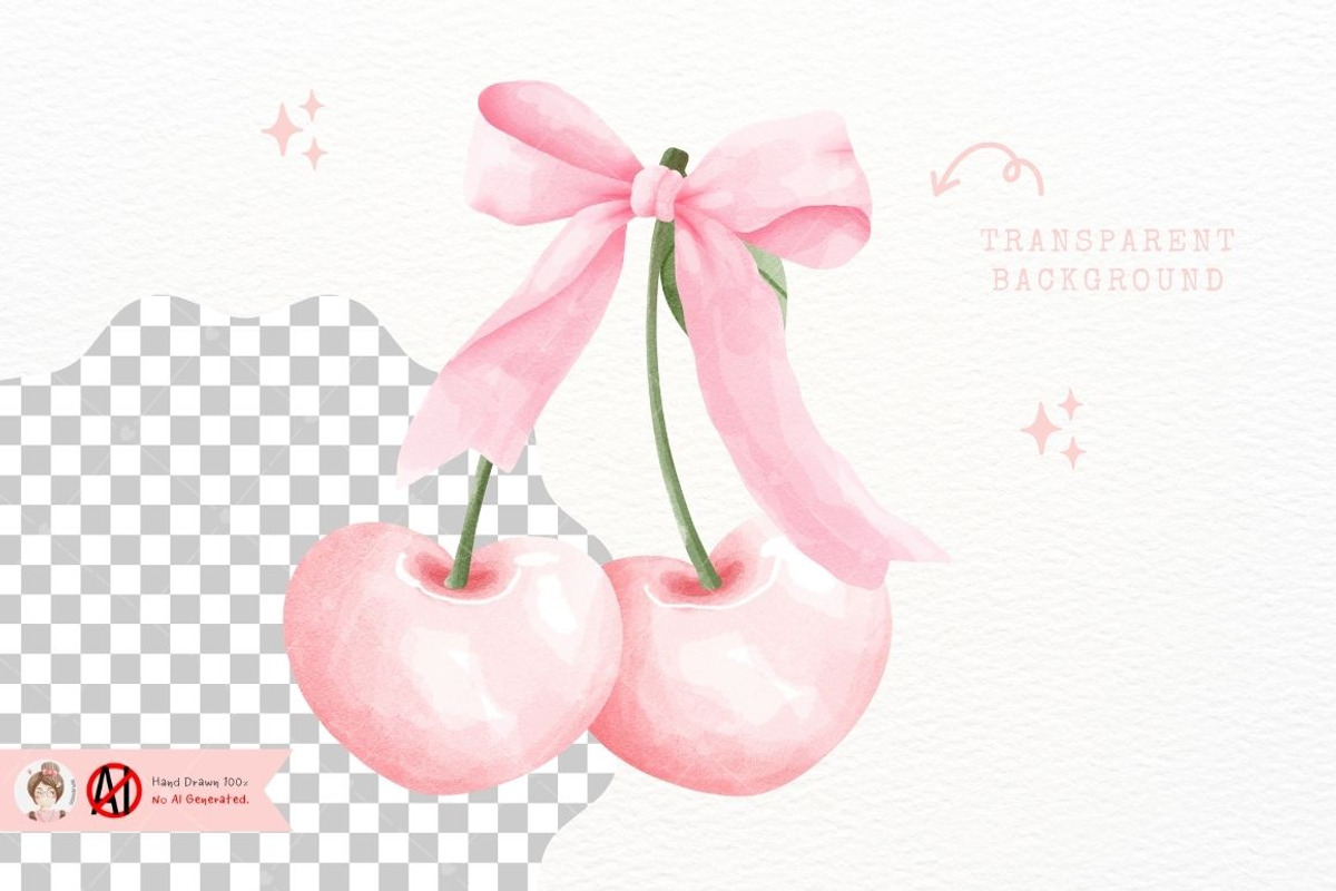 Coquette Cherries with Pink Bow, a Food Illustration by Chonnieartwork (Photo 3 of 4)