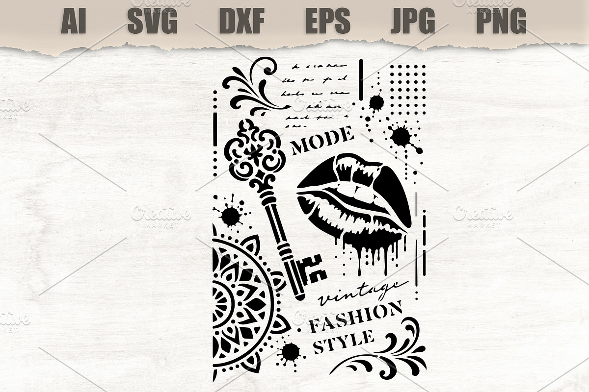 Stencil Vintage Fashion Lips, an Object Illustration by MARYCRAFTIRIA (Photo 1 of 3)