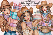 Watercolor Cute Cowgirl Clipart Bund, an Illustration by SVGArt (Thumbnail 1 of 9)