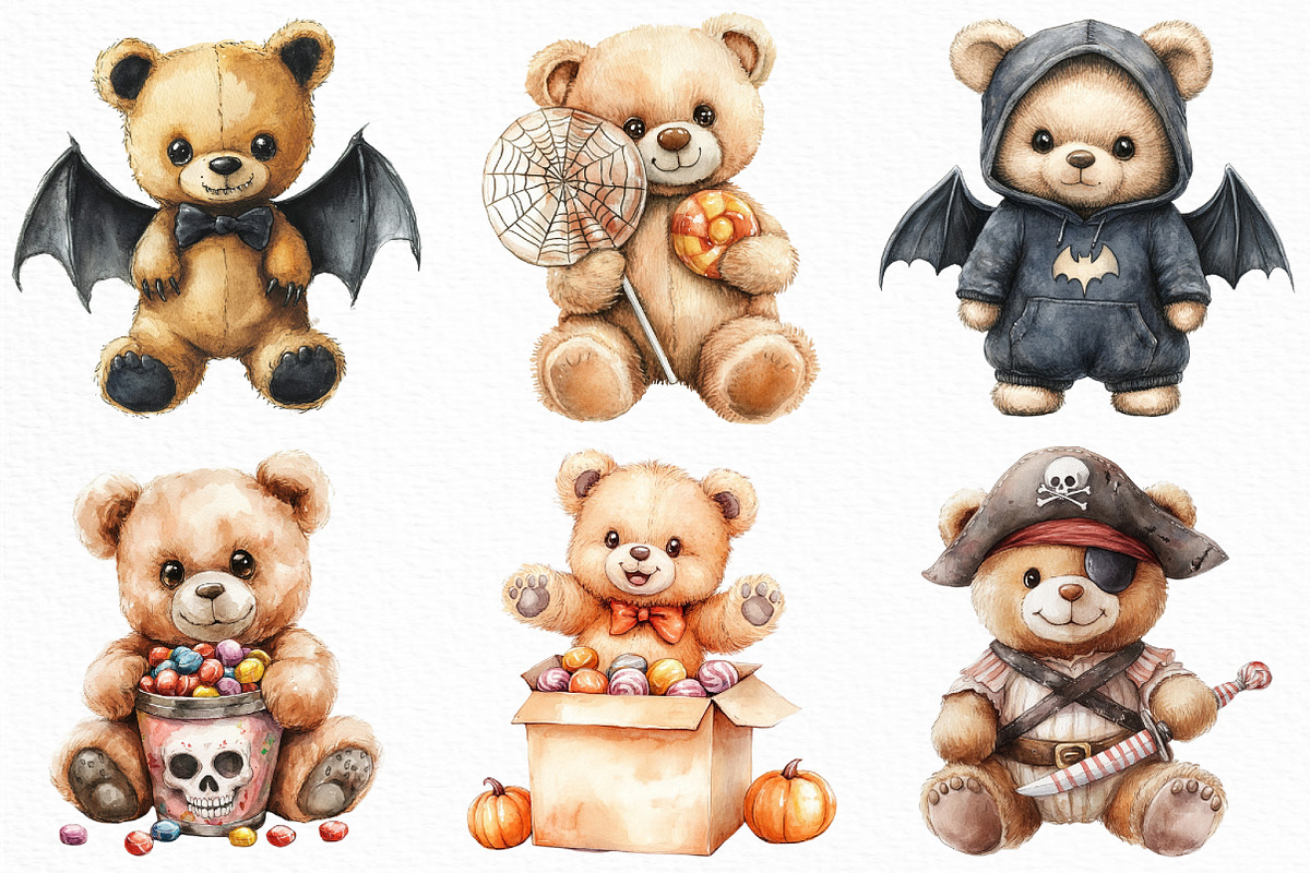 Halloween Teddy Bear Clipart Bundle, an Illustration by Craft Nest (Photo 3 of 6)