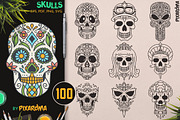 100 Decorative Vector Skulls, a Decorative Illustration by pixaroma (Thumbnail 1 of 37)